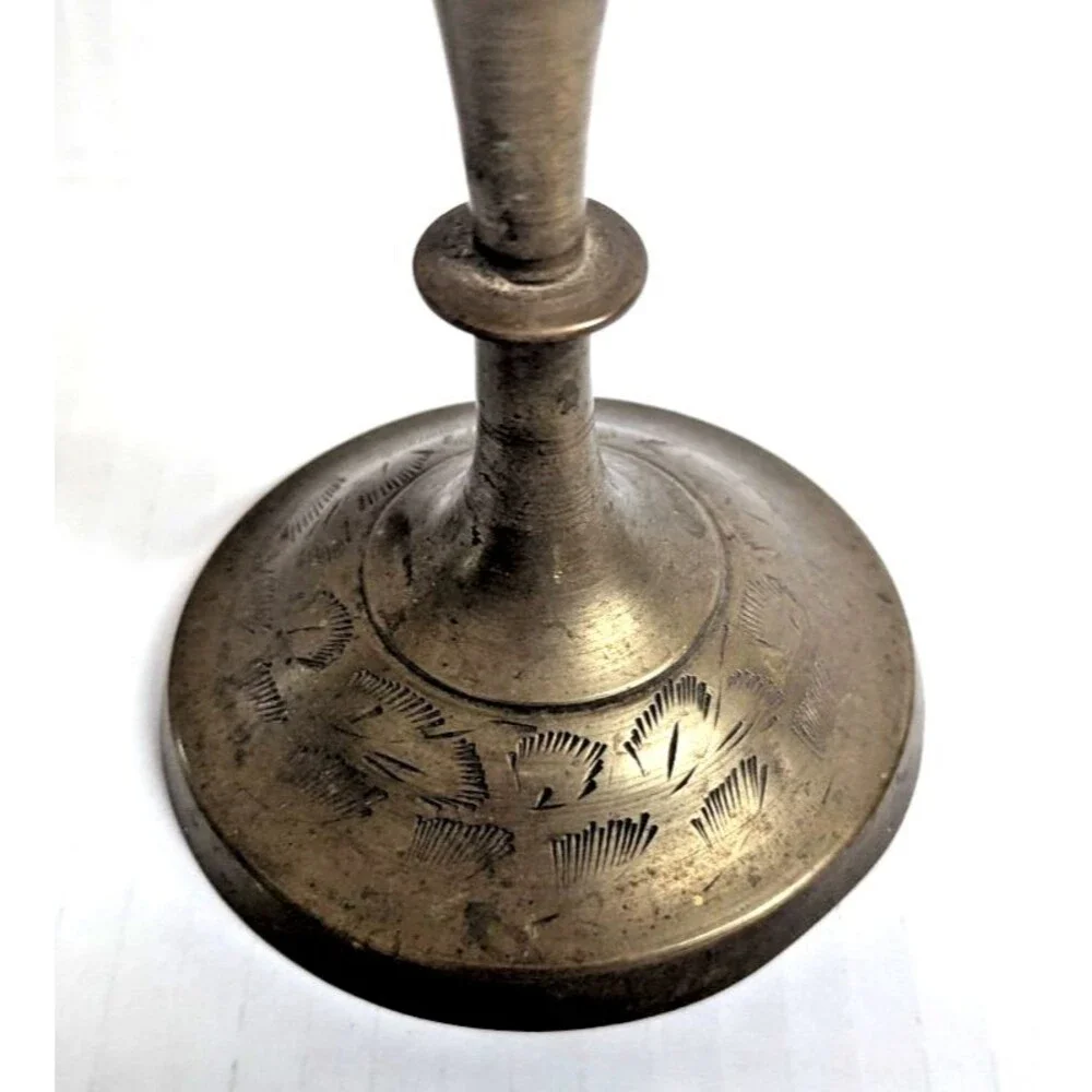 Brass Ruffle Top Bud Vase 11-in Etched Design Vintage 1950s India Bohemian Gift